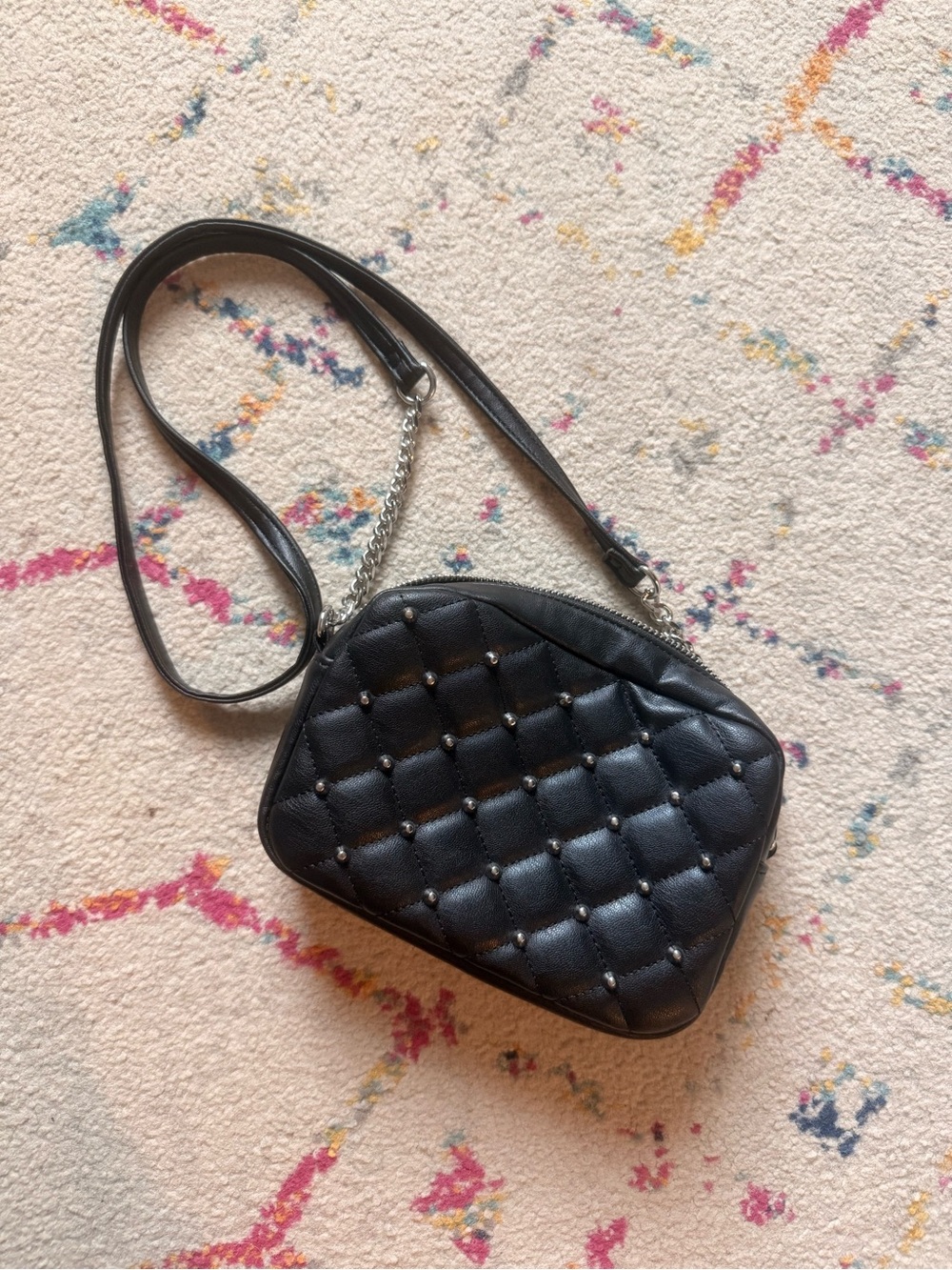 Rebecca Minkoff Black Quilted Crossbody with Silver Studs
